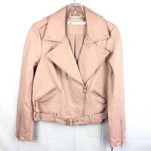NEW Blanc Noir Size Small Pink Leather Moto Jacket